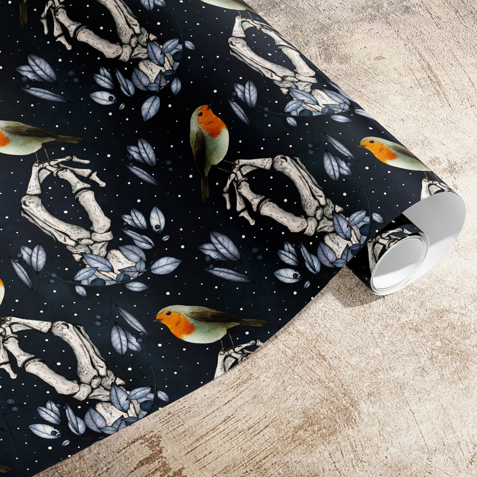 Skeleton and Robin Gift Wrapping Paper