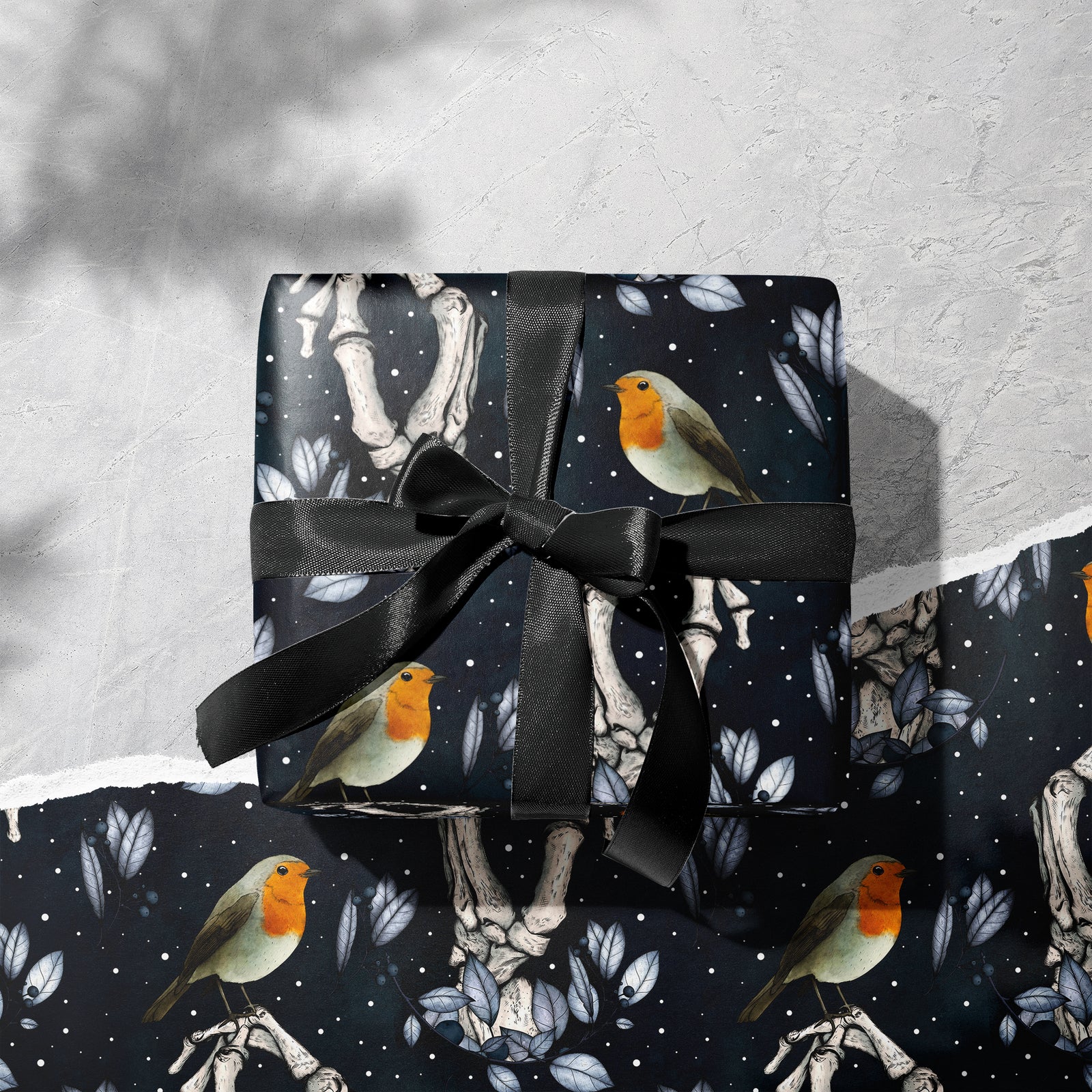 Skeleton and Robin Gift Wrapping Paper