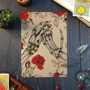 Skeleton and Roses - Kraft Art Print