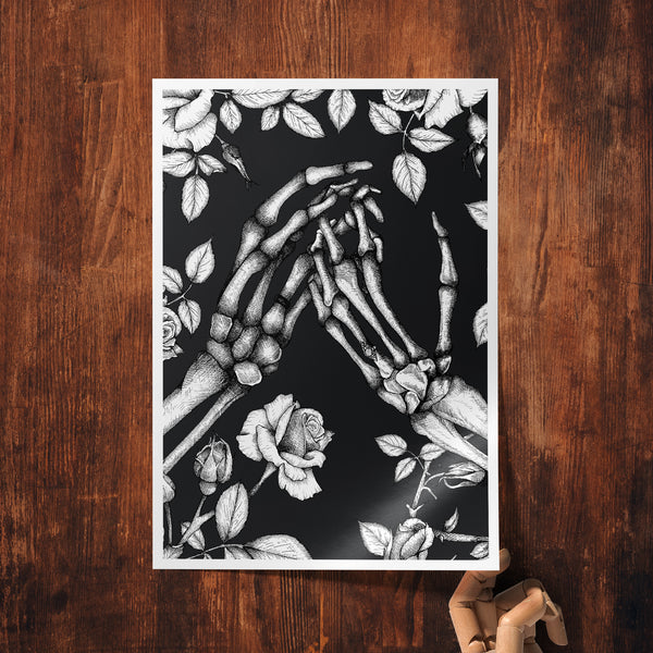 Skeleton and Roses - Giclée Art Print - Print is Dead