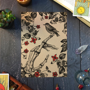 Skeleton and Sparrow - Kraft Art Print