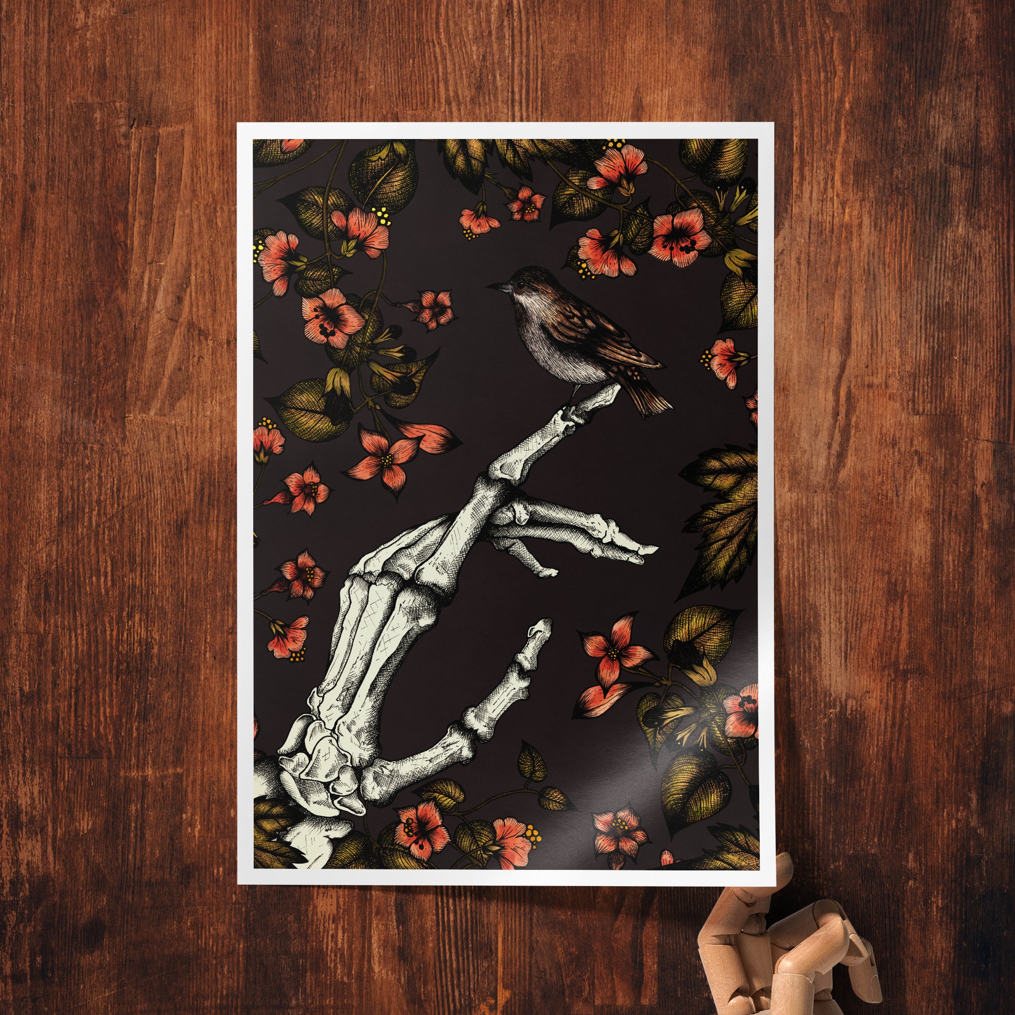 Skeleton and Sparrow - Giclée Art Print
