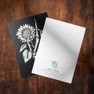 Skeleton and Sunflower - Glossy Fine Art Postcard