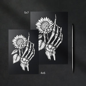 Skeleton and Sunflower - Glossy Fine Art Postcard