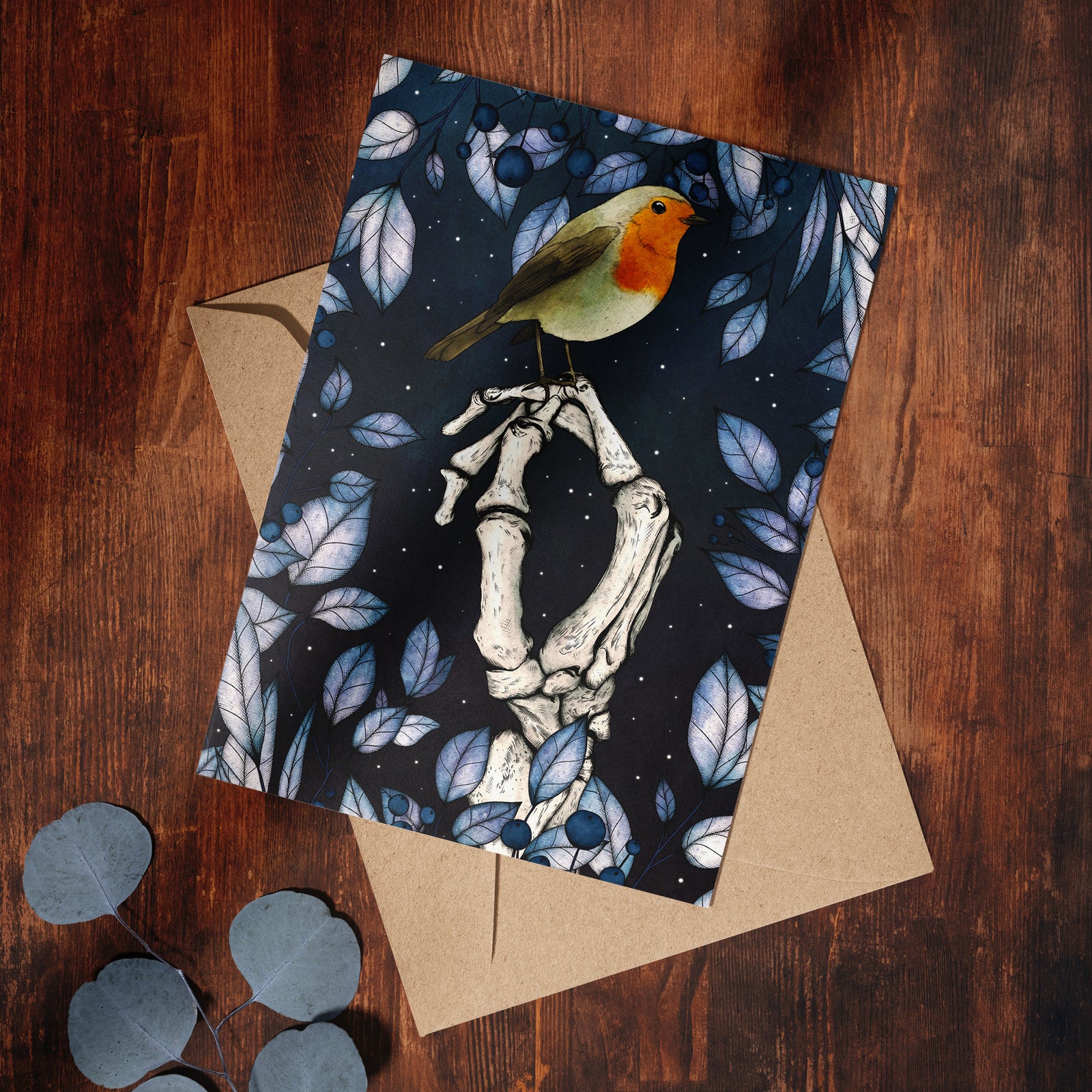 Skeleton and Robin - Greeting Card