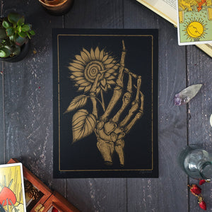 Skeleton and Sunflower - A4 Risograph Print