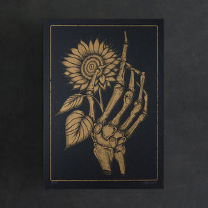 Skeleton and Sunflower - A4 Risograph Print