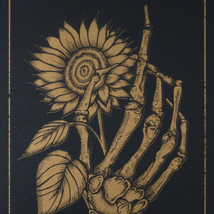 Skeleton and Sunflower - A4 Risograph Print