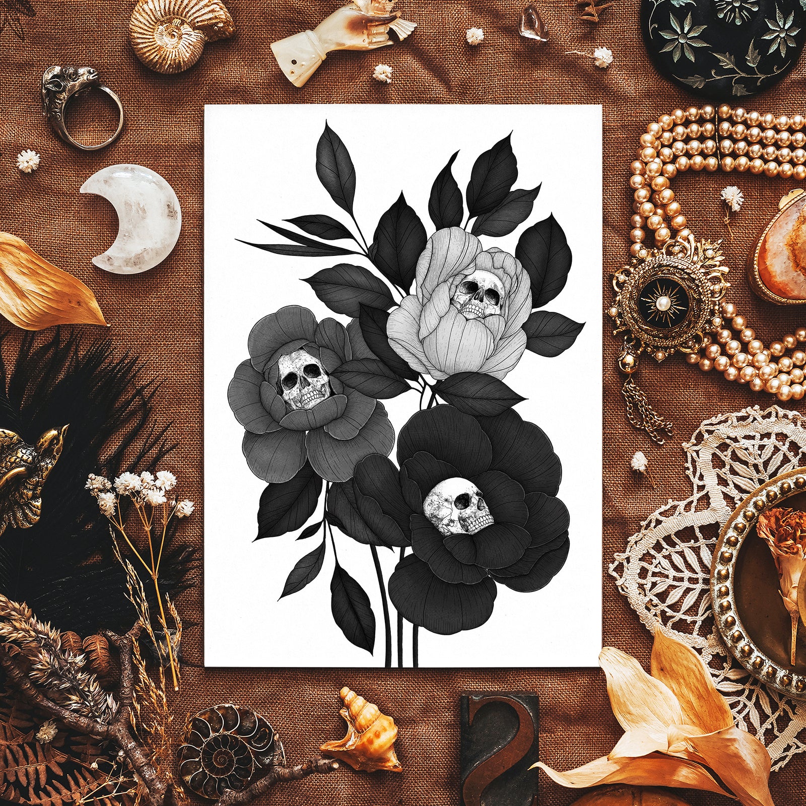 Skull Peonies - Giclée Art Print