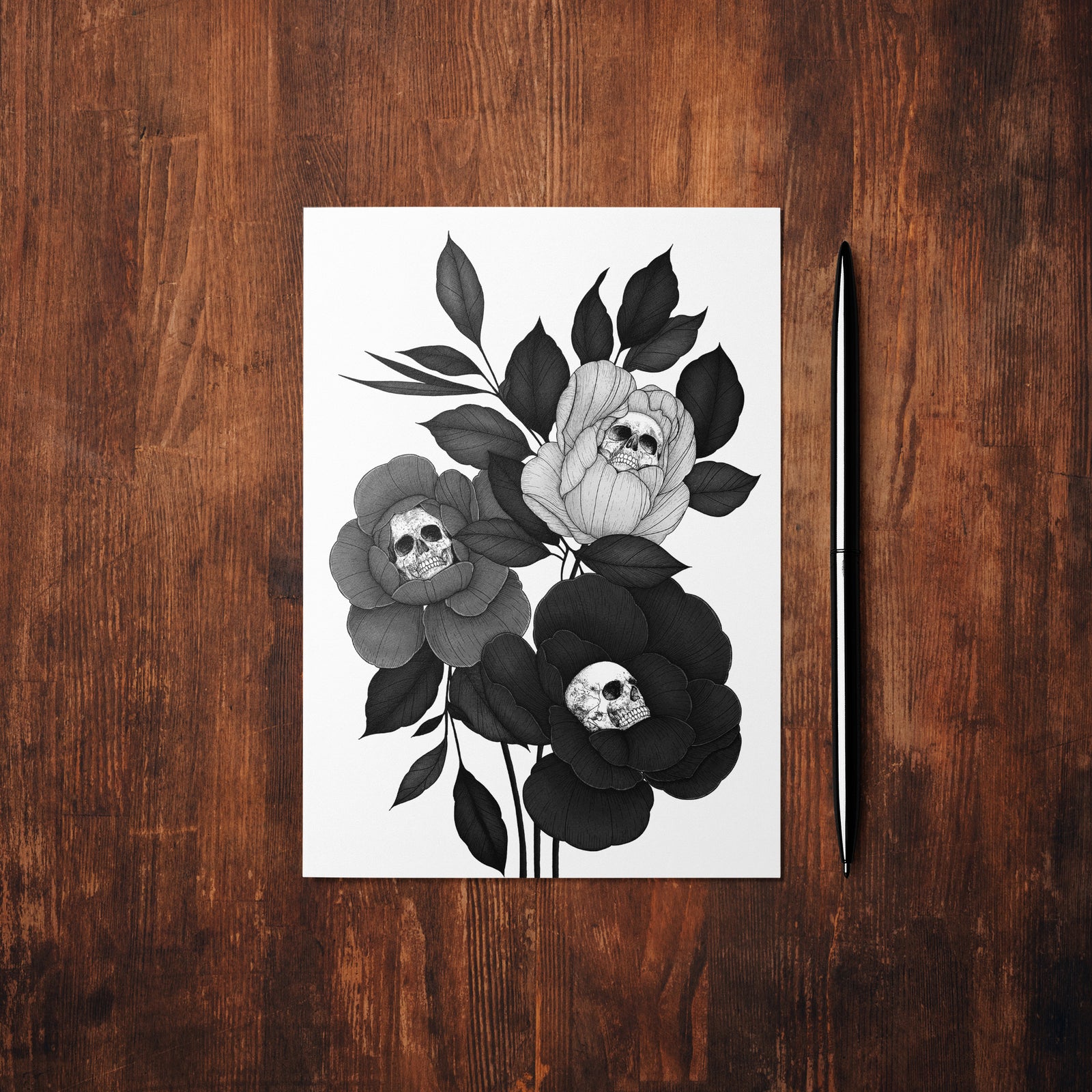 Skull Peonies - Mohawk Fine Art Postcard