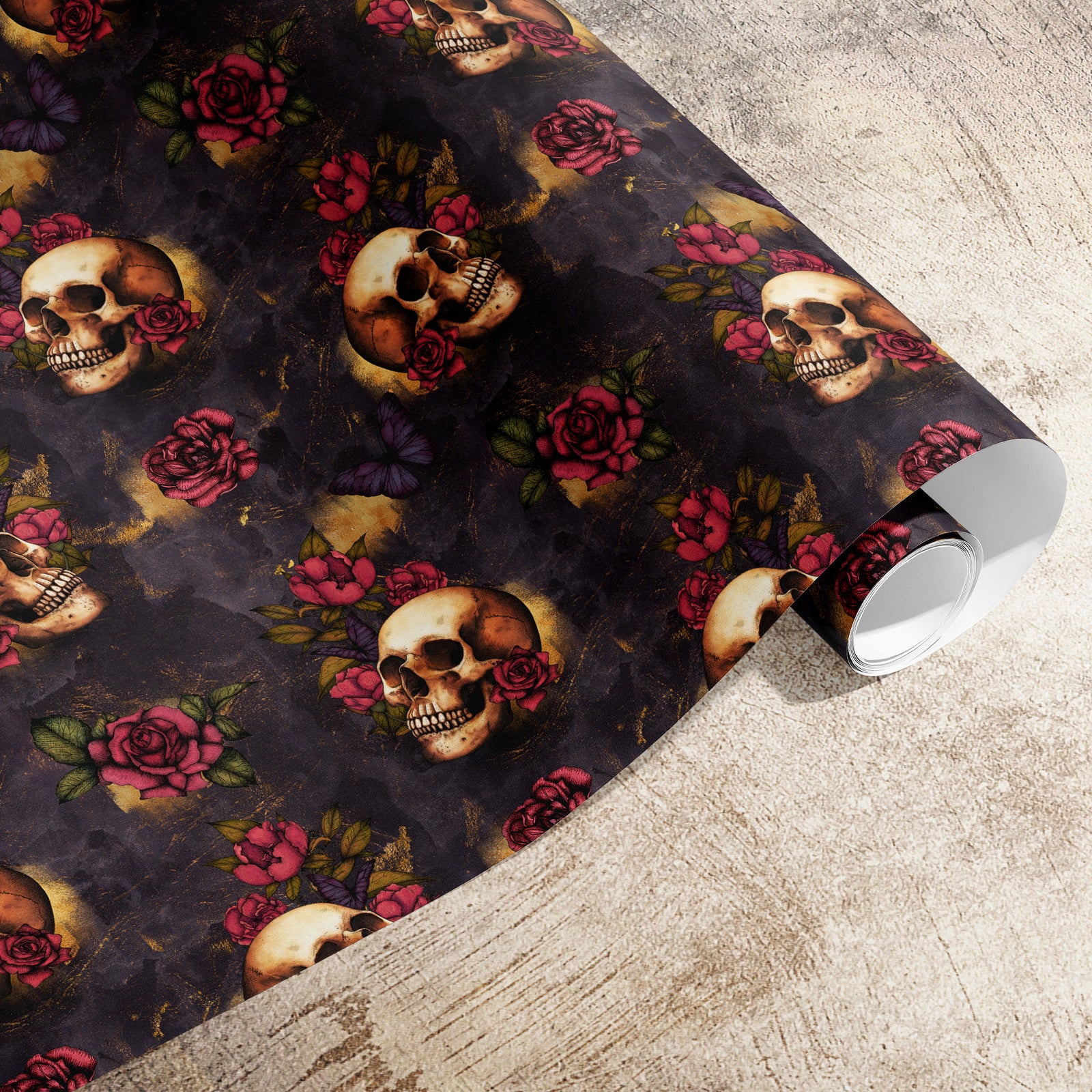 Skull and Roses Gift Wrapping Paper