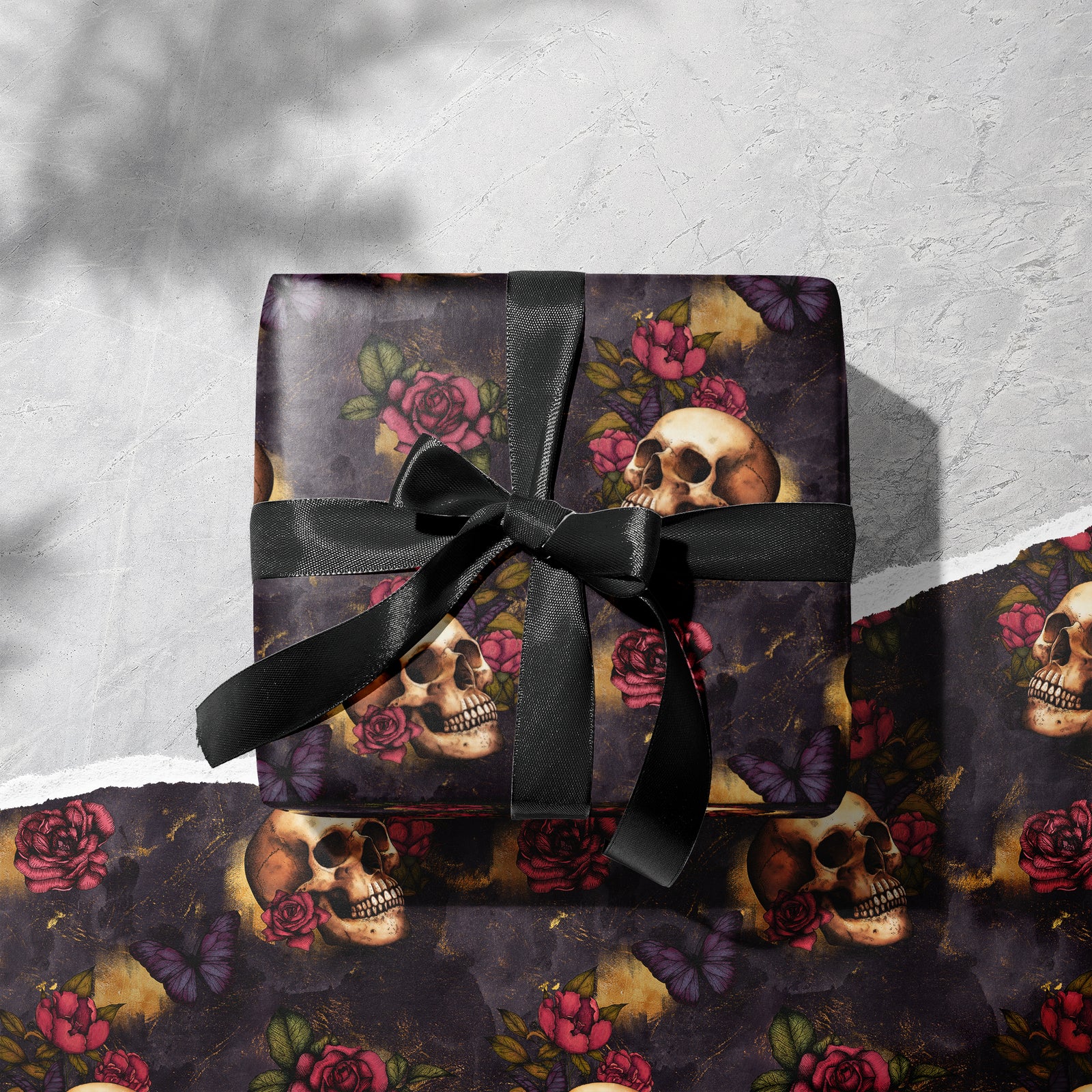 Skull and Roses Gift Wrapping Paper