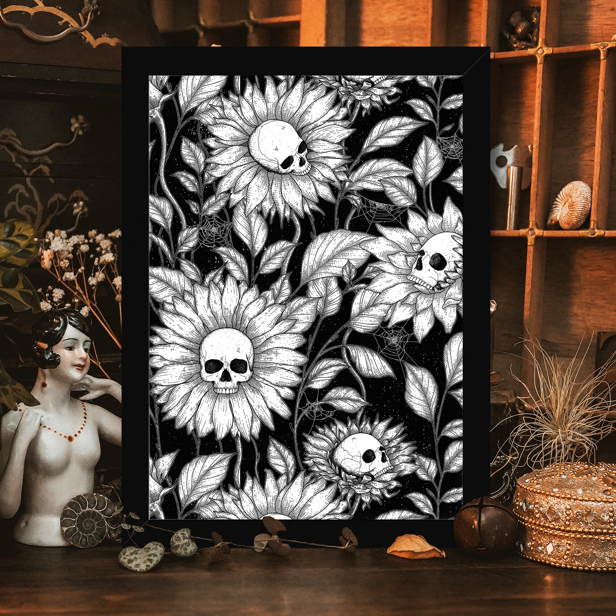 Skullflowers - Framed Giclée Art Print