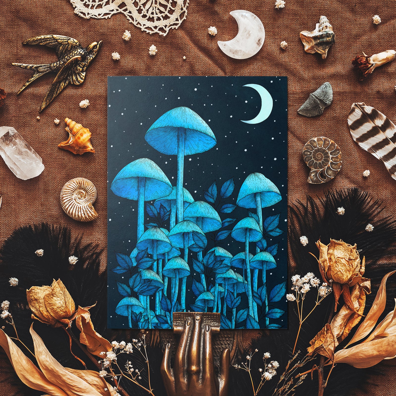 Starlight Mushrooms - Glossy Fine Art Postcard