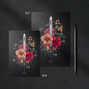 Sword and Blooms - Glossy Fine Art Postcard