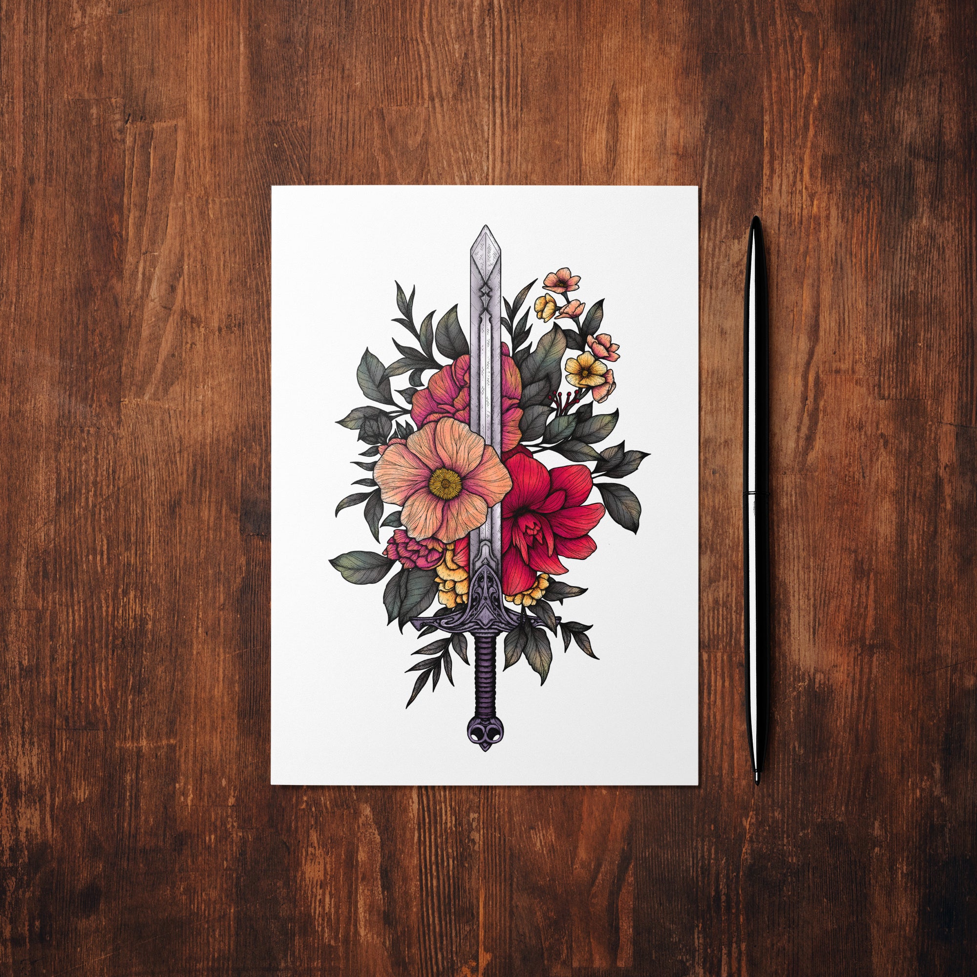 Sword and Blooms - Mohawk Fine Art Postcard