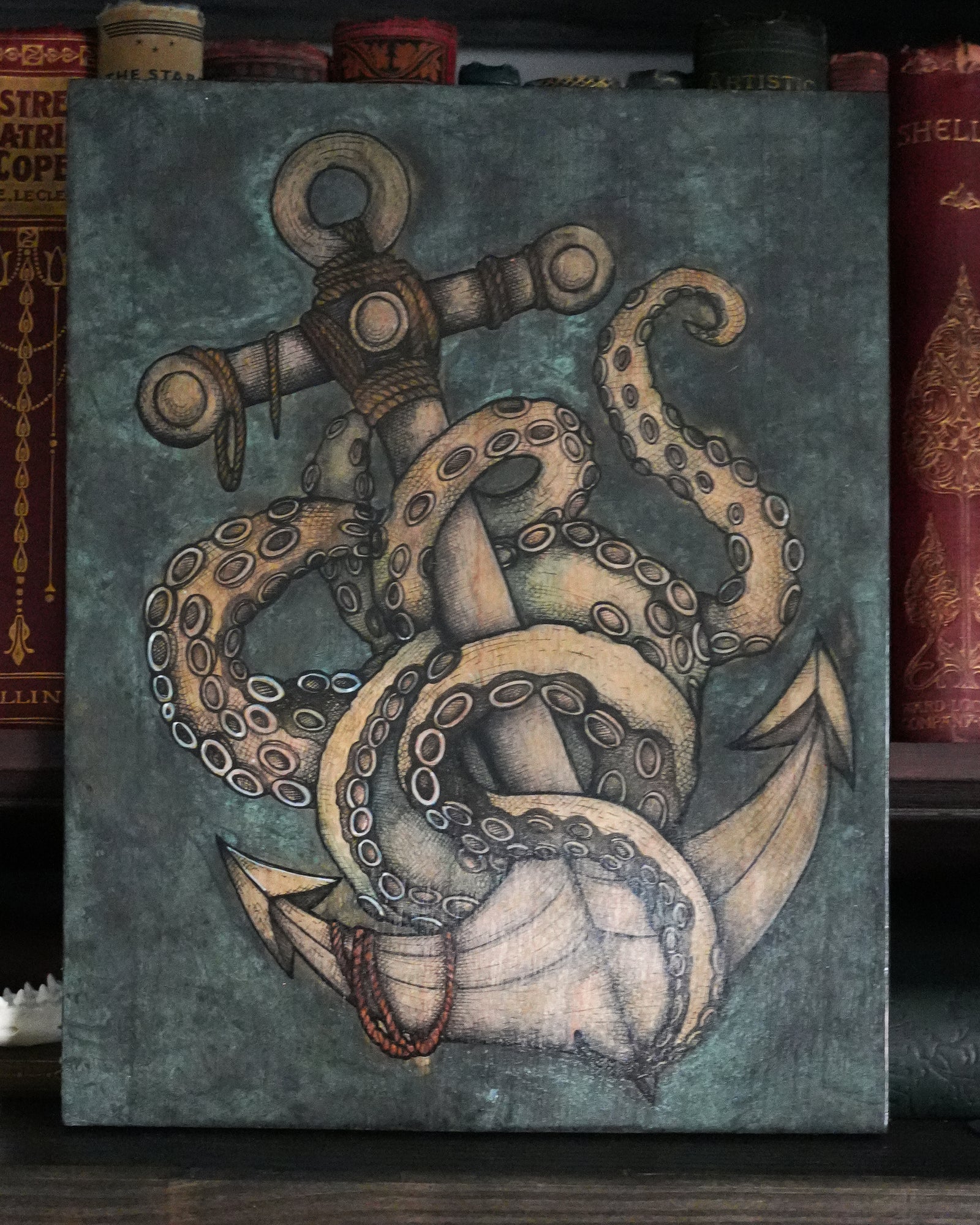 Tentacle Anchor Original Wood Art