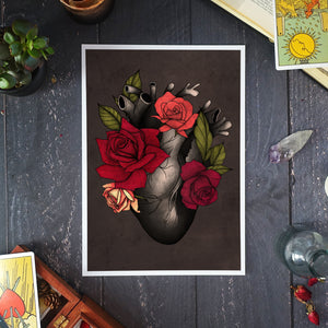 Black Heart and Roses - Giclée Art Print