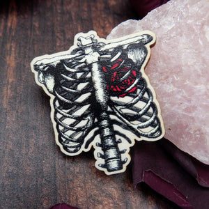 Ribcage and Rose - Wooden Pin Badge - Print is Dead