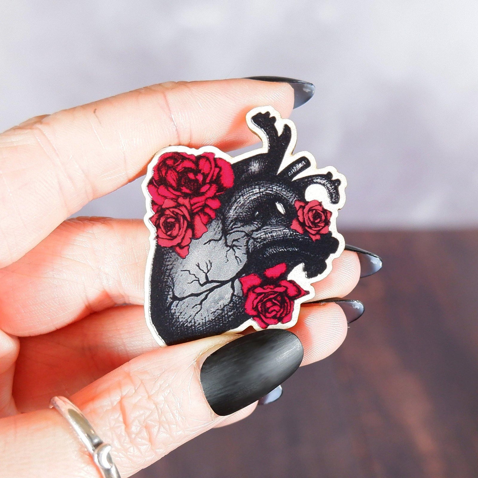 Black Heart - Wooden Pin Badge - Print is Dead