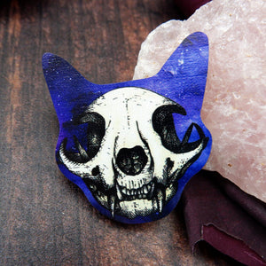Galaxy Cat Skull - Wooden Pin Badge - Print is Dead