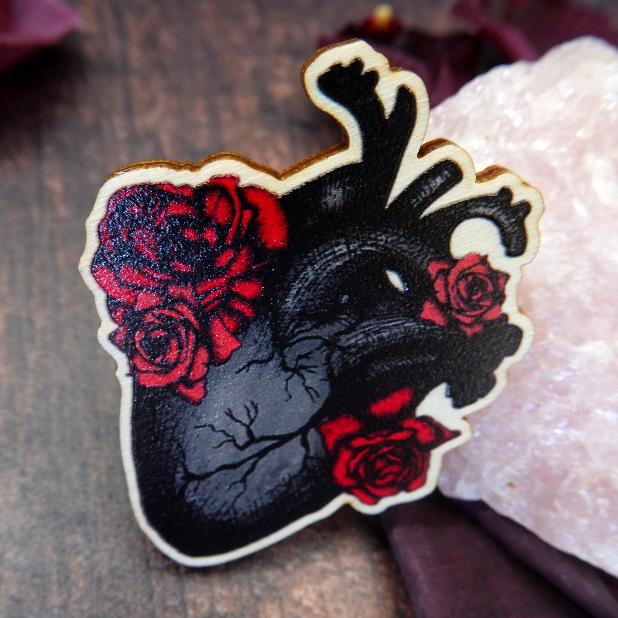 Black Heart - Wooden Pin Badge - Print is Dead