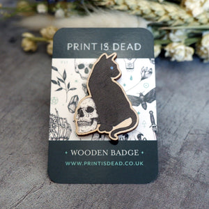 Black Cat - Wooden Pin Badge