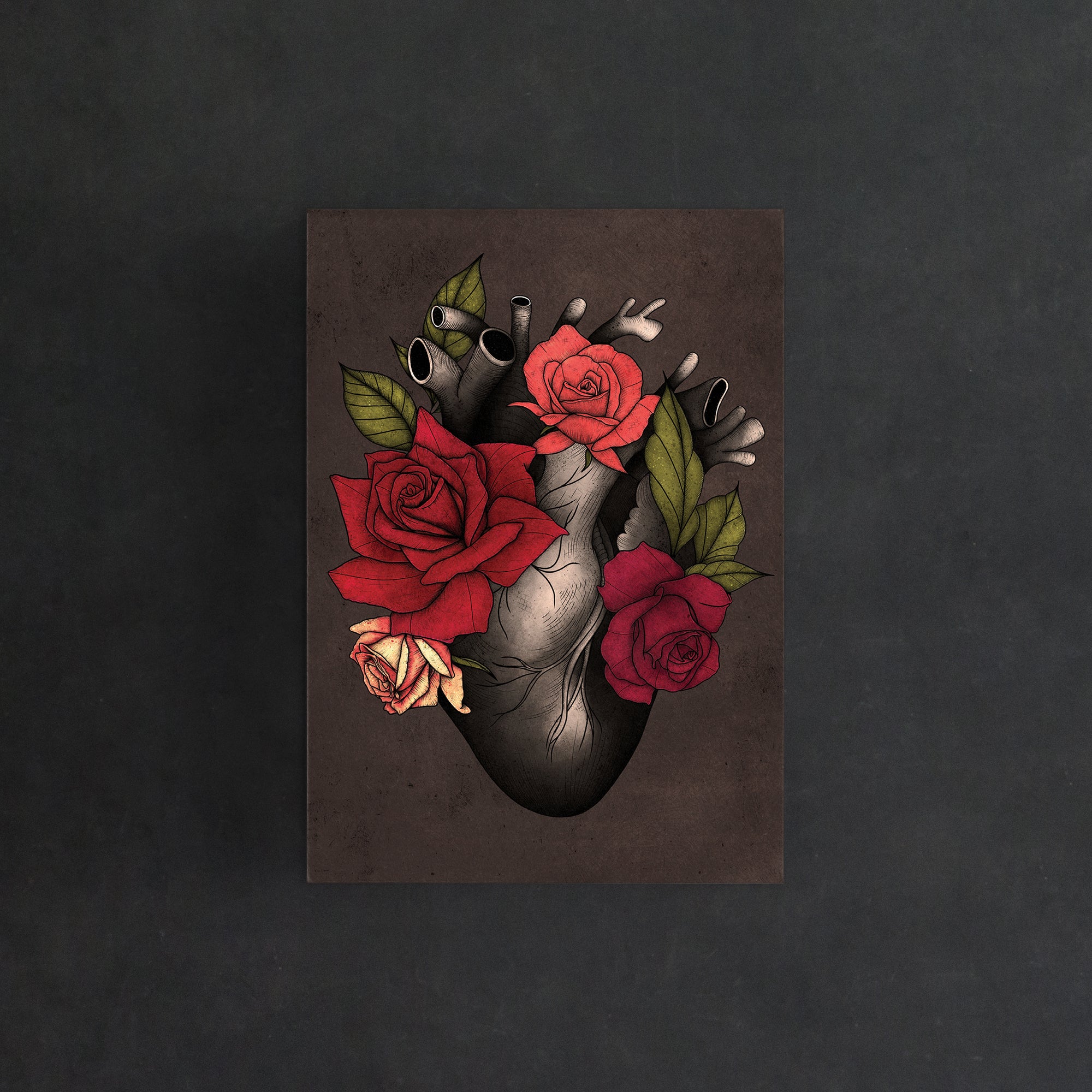 Black Heart and Roses - Postcard Mini Print