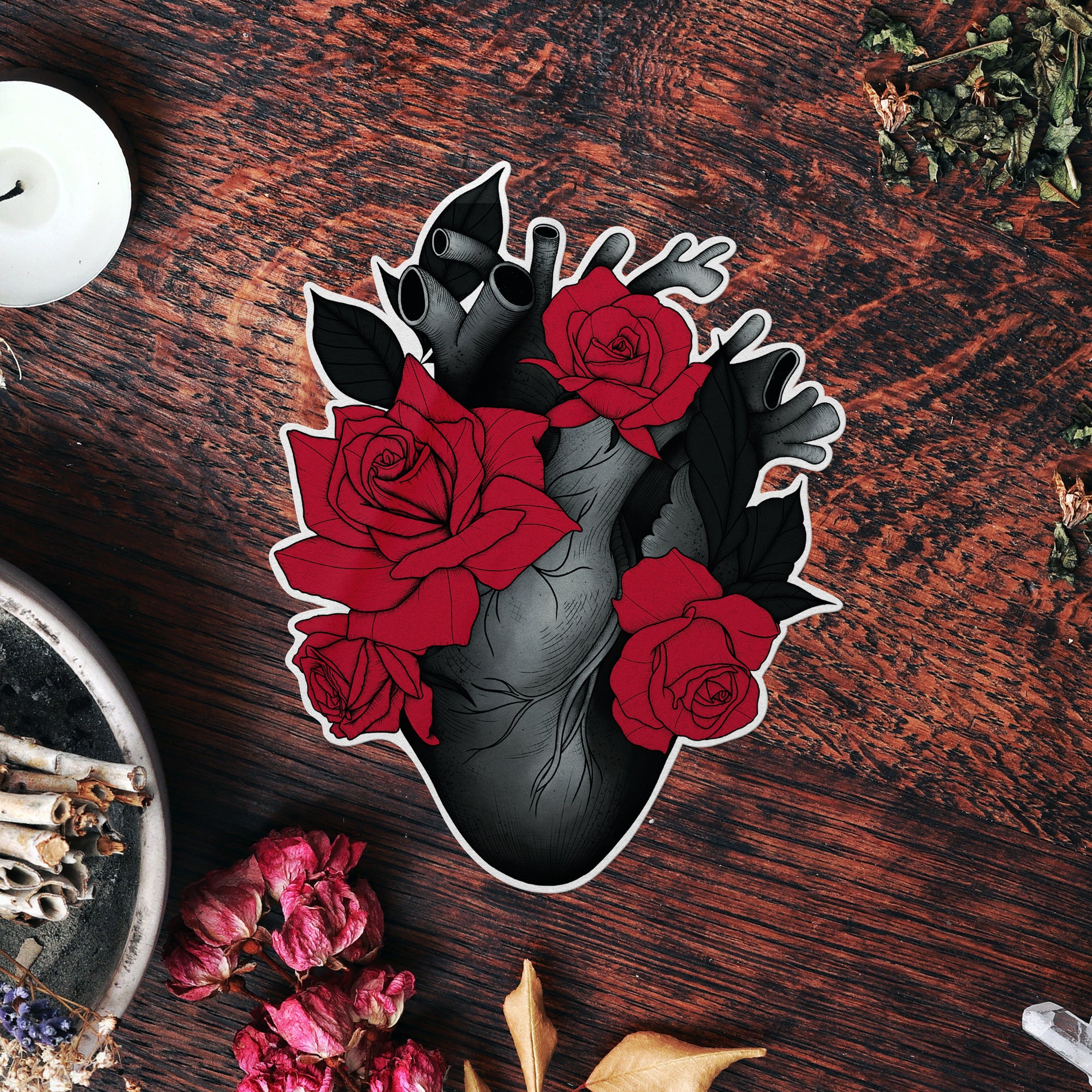 Black Heart and Roses - Vinyl Sticker