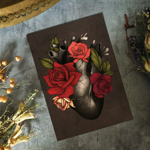 Black Heart and Roses - Postcard Mini Print