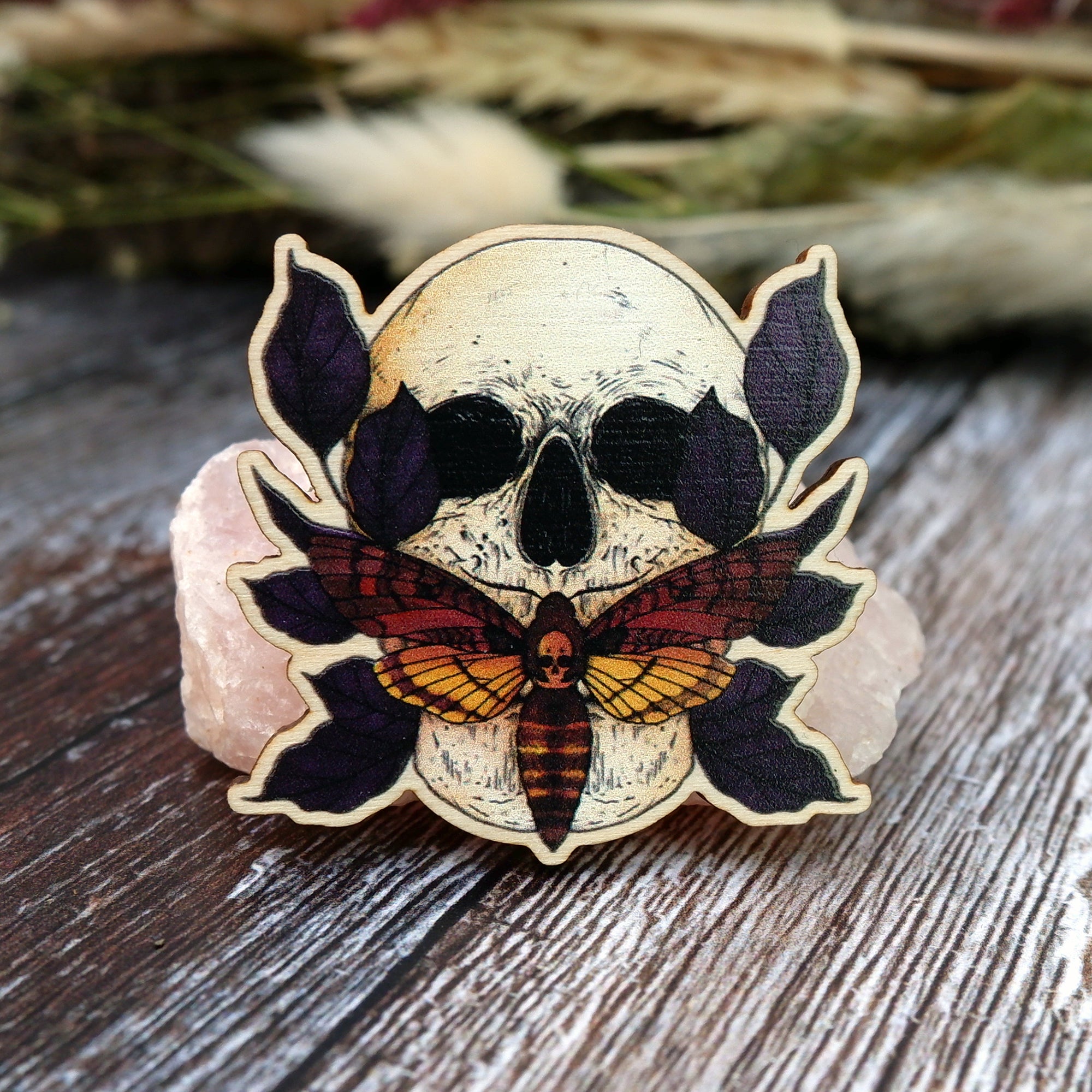 Death's Head Hawkmoth - Wooden Pin Badge