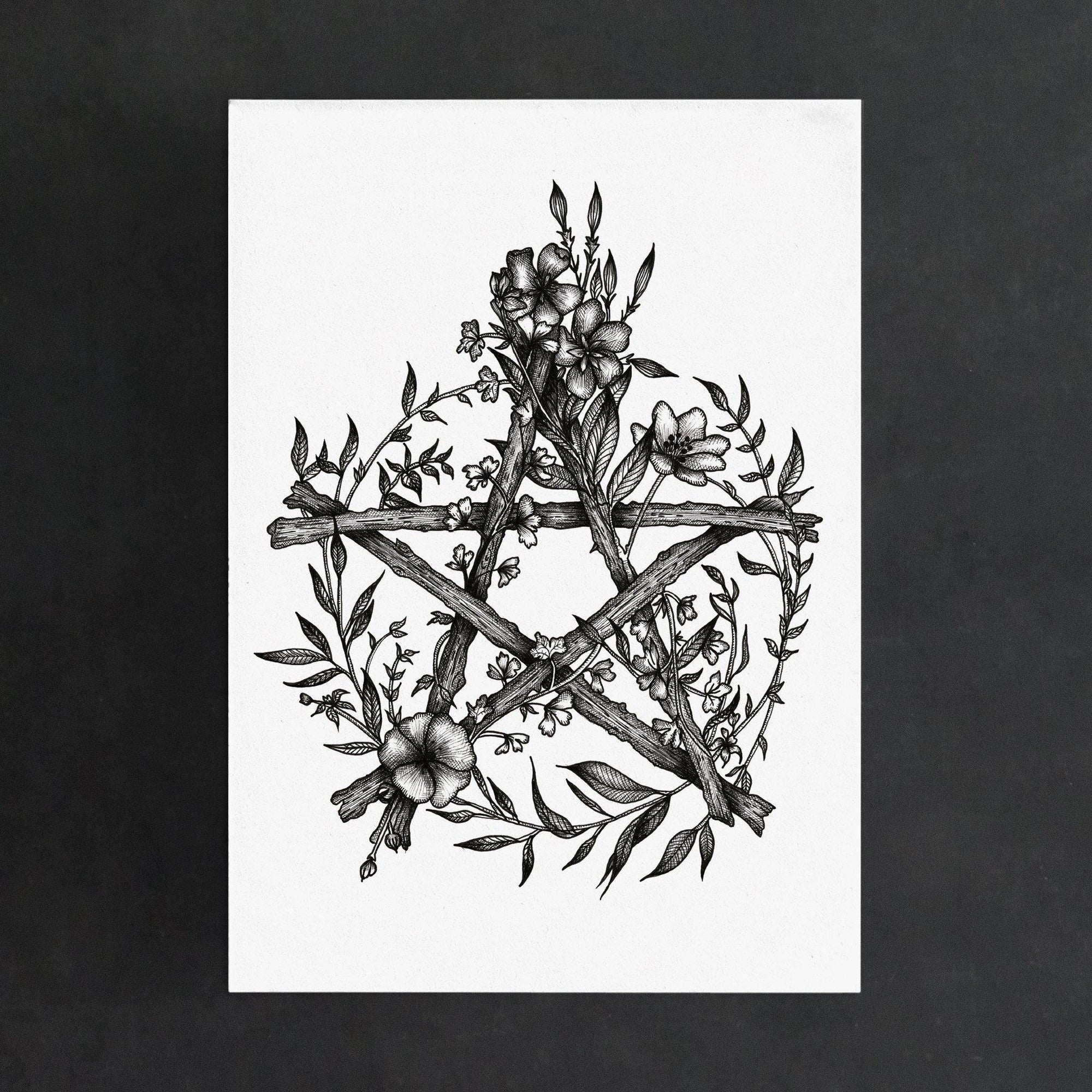 Floral Pentacle - Digital Art Print - Print is Dead