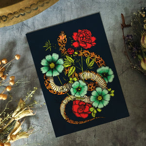 Floral Snake - Postcard Mini Print