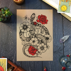 Floral Snake - Kraft Art Print