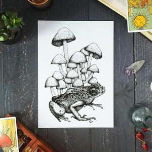 Frog and Mushrooms - Digital Art Print - Print is Dead