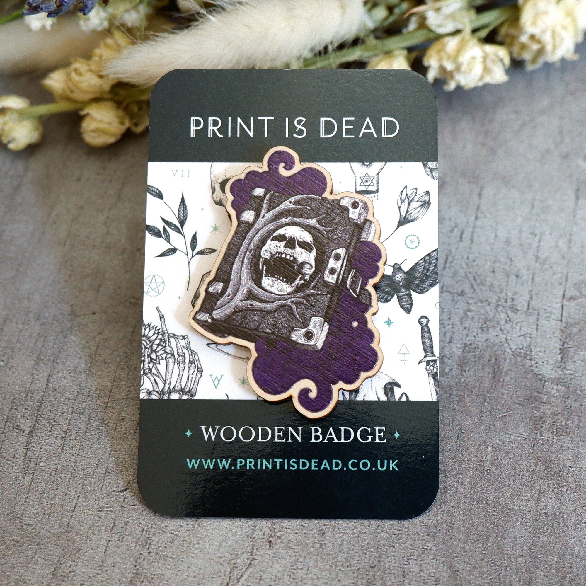Gothic Spellbook - Wooden Pin Badge