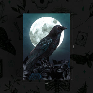 Raven and Full Moon - Postcard Mini Print