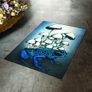 Frog and Mushrooms - Postcard Mini Print - Print is Dead