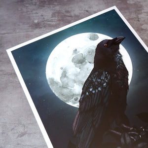 Raven and Full Moon - Giclée Art Print