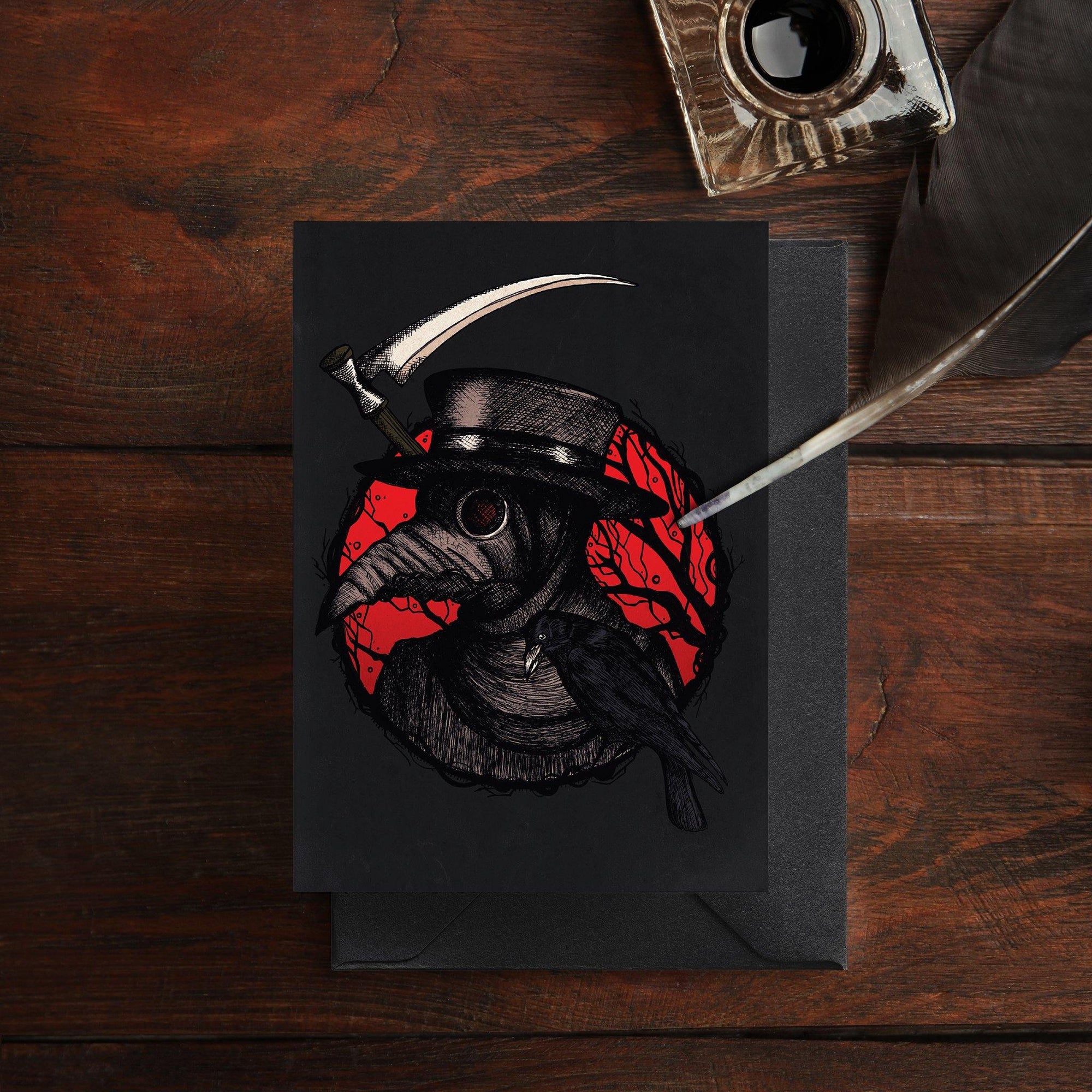 Plague Doctor and Raven - Greeting Card - Print is Dead