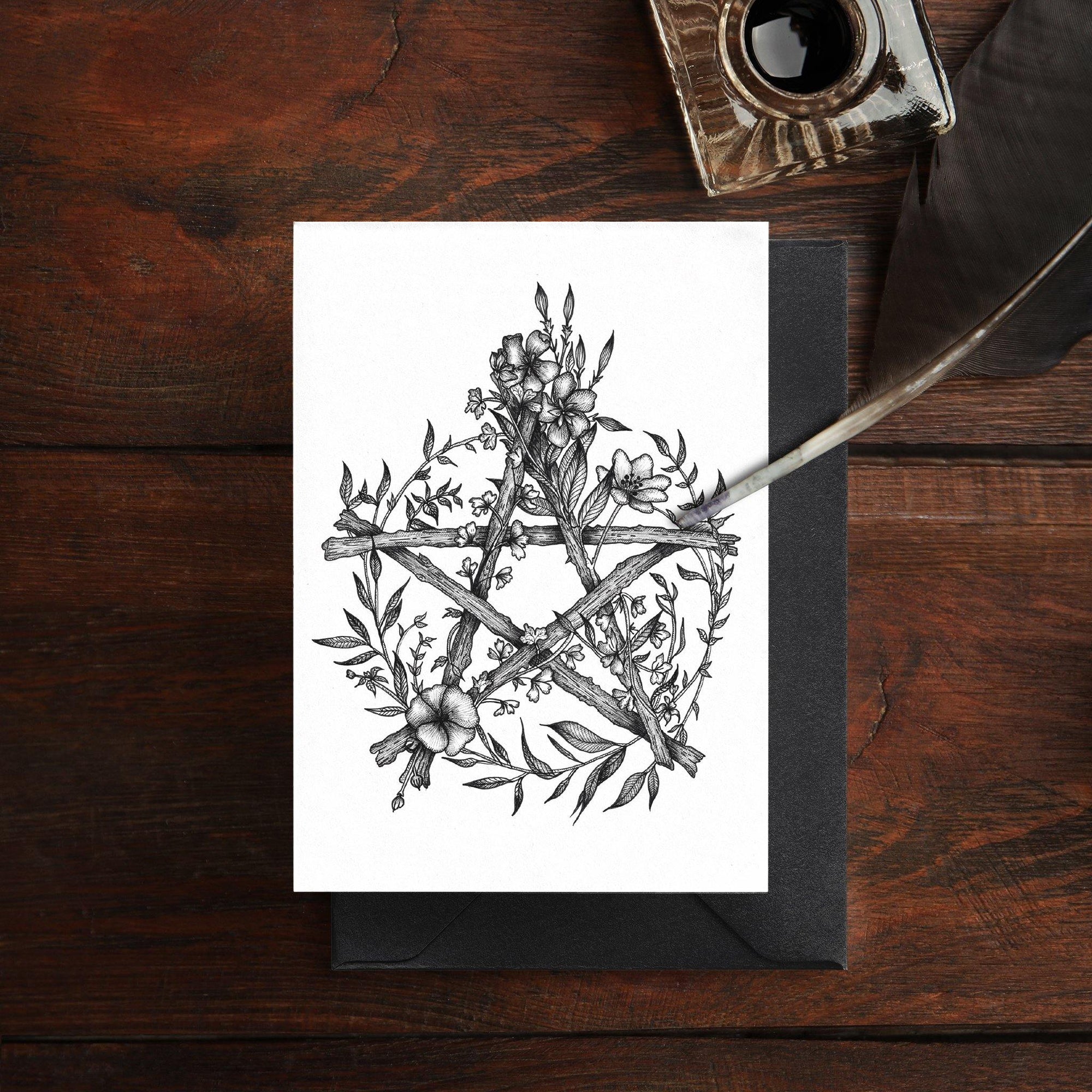 Floral Pentacle - Greeting Card - Print is Dead