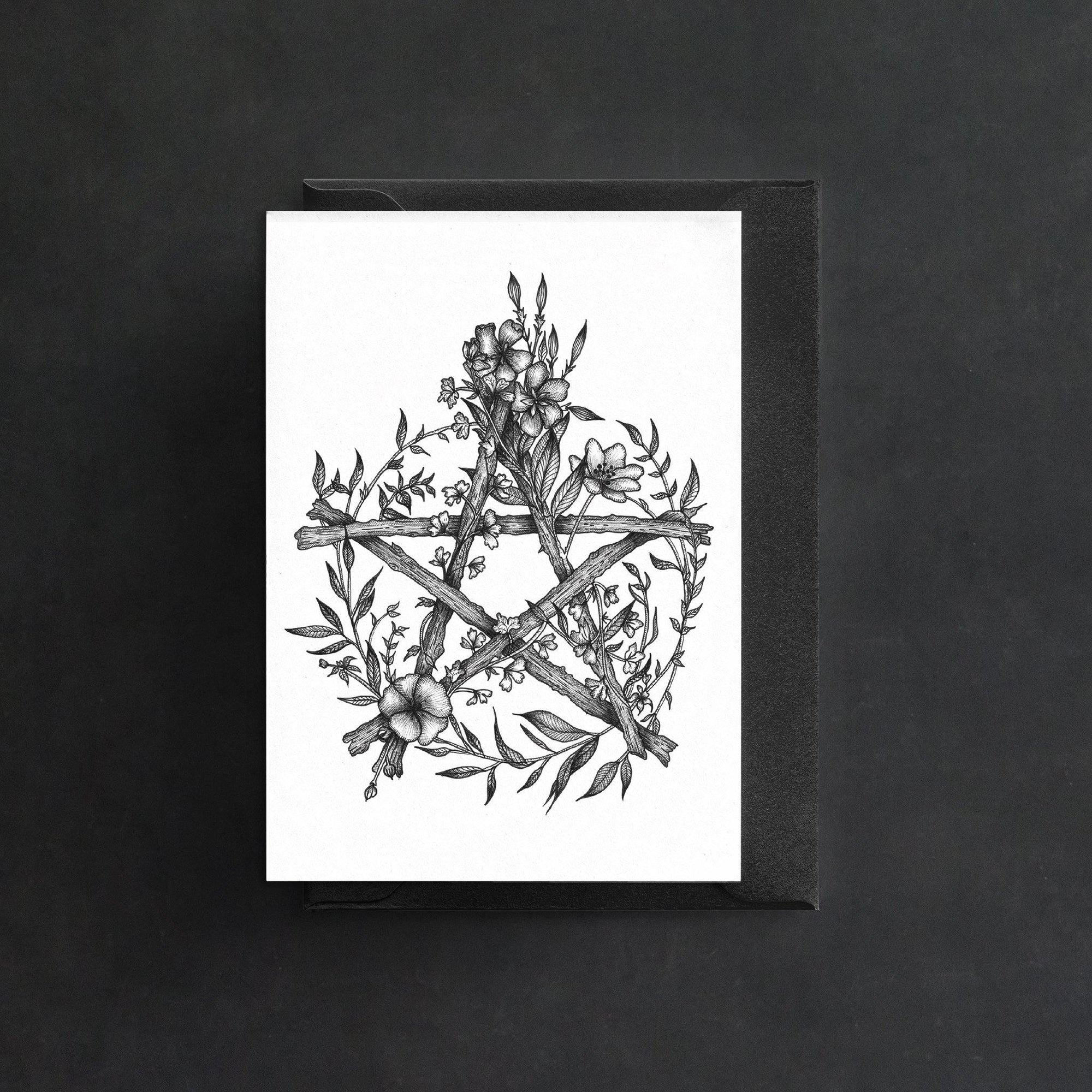 Floral Pentacle - Greeting Card - Print is Dead