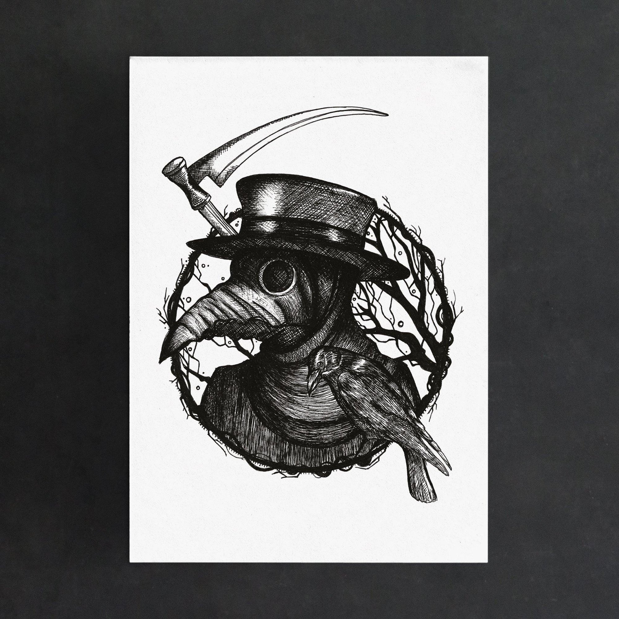 Plague Doctor and Raven - Digital Art Print - Print is Dead