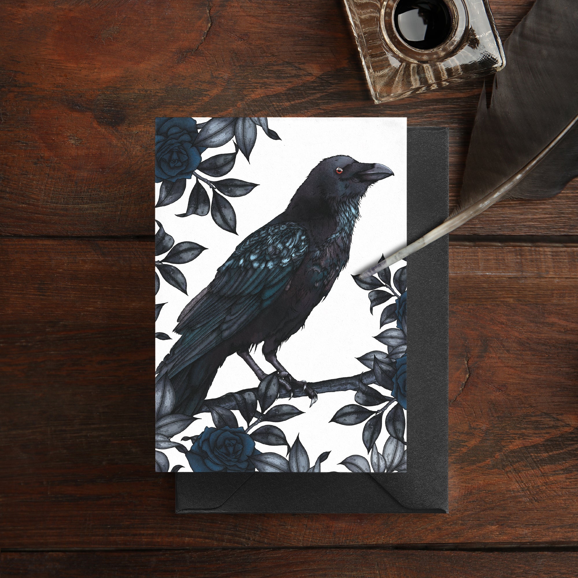 Raven and Roses - Greeting Card