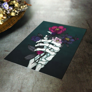 Skeleton Hand and Hellebores - Postcard Mini Print