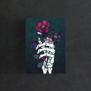 Skeleton Hand and Hellebores - Postcard Mini Print