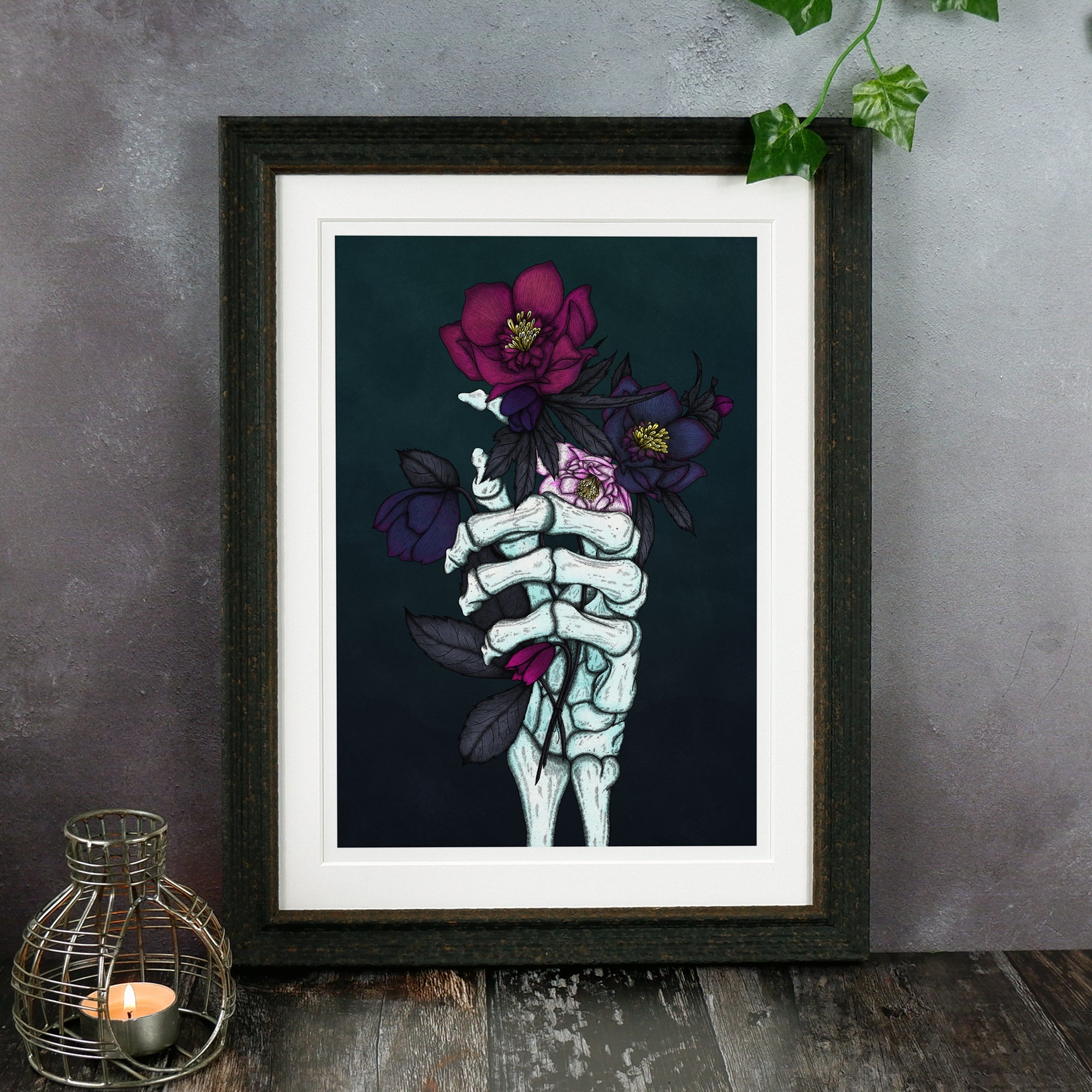 Skeleton Hand and Hellebores - Fine Art Print