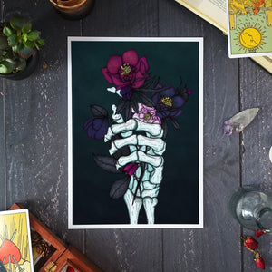 Skeleton Hand and Hellebores - Fine Art Print