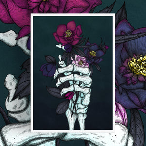 Skeleton Hand and Hellebores - Fine Art Print