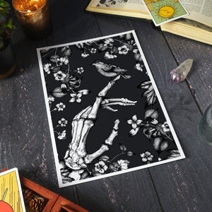 Skeleton Hand and Sparrow - Giclée Art Print